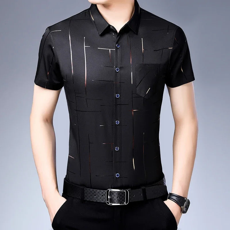 New Men's Business Casual Short Sleeved Shirt No Iron and Wrinkle
