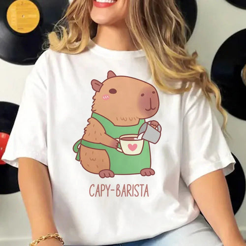 Capybara T-shirts Women Manga Graphic Tee Harajuku Top Female Japanese