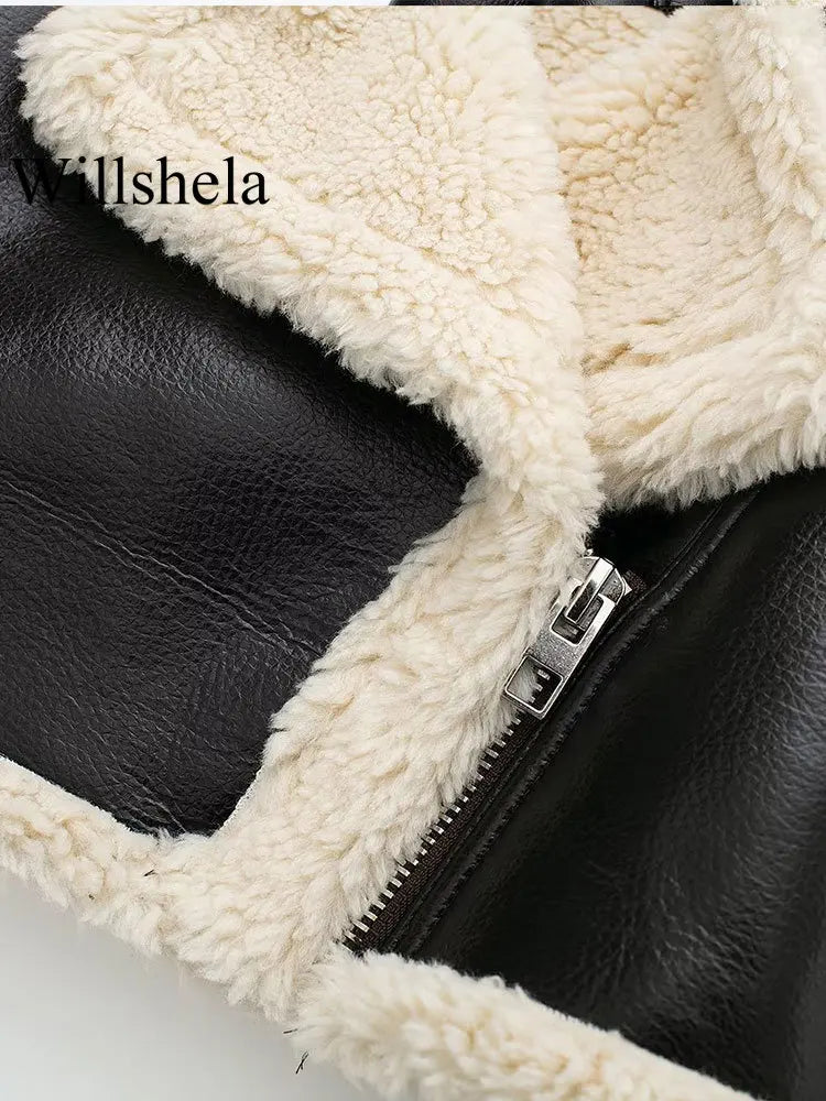 Willshela Women Fashion Solid Front Zipper Jackets Vintage Lapel Neck