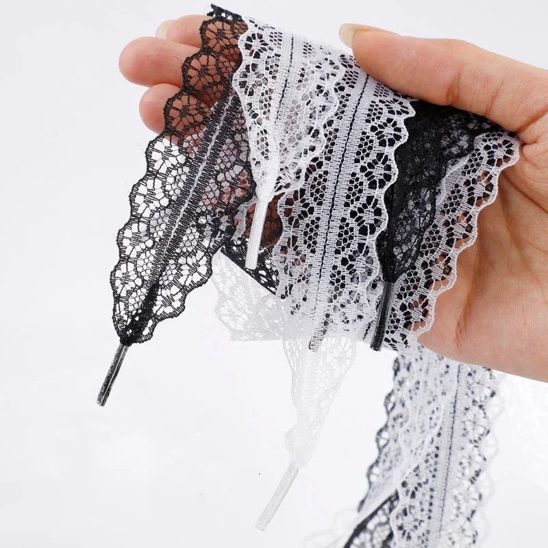 New Lace Braided Shoelaces 2.9CM Width Fancy Flat Shoelace Black White