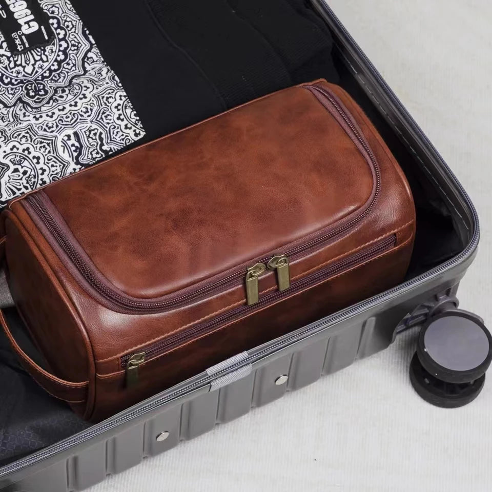 Leather Toiletry Bag for Men Women Dopp Kit Mens Hanging Toiletry Bag