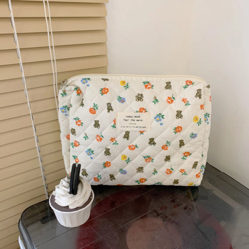 Quilted Cotton Ladies Travel Storage Bag Retro Cherry Women's Cosmetic
