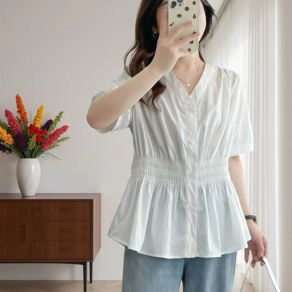 200 Pounds Plus Size Elastic Waist Summer Shirt And Blouse Short