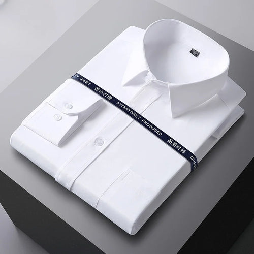 Men Formal Shirt Long Sleeve Office Solid Color Anti-Wrinkle Fashion