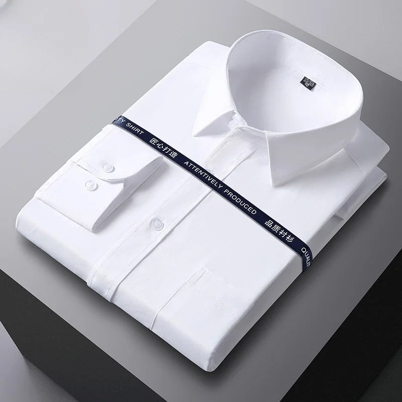 Men Formal Shirt Long Sleeve Office Solid Color Anti-Wrinkle Fashion