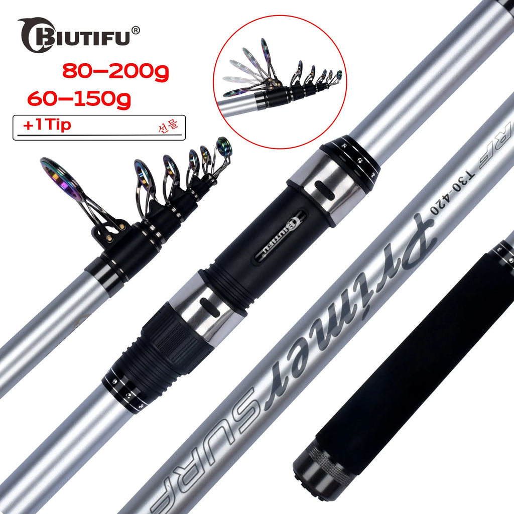 BIUTIFU Telescopic Surf Fishing Rods 3.9/4.2/4.5/5.0/5.3m 30T Carbon