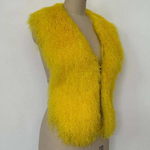 Fluffy Luxury  Real Mongolian Fur Halter Vests Women Solid Deep V-Neck