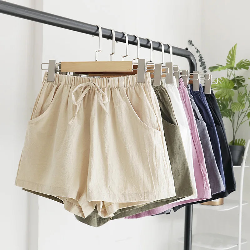 Cotton Linen Shorts Women's Sports Shorts Summer Solid High Waist