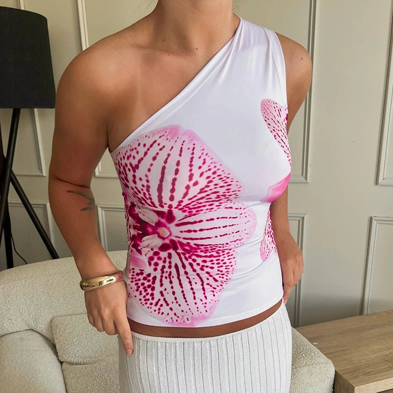 CUTENOVA Floral Print Fitted Tops Women Resort Wear Graphic Tees