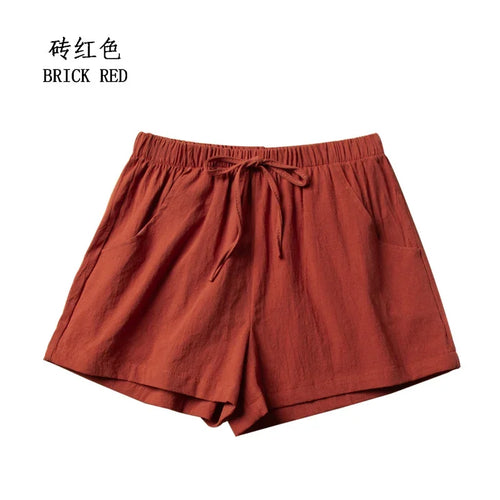 Cotton Linen Shorts Women's Sports Shorts Summer Solid High Waist