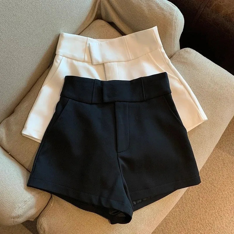 MEXZT Y2K Streetwear Black Shorts Women Elegant High Waist White A