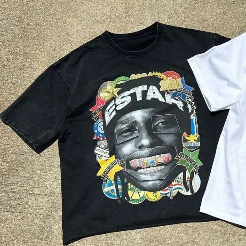 New Harajuku Couple Cartoon Pattern Graphic T Shirts Hip Hop Goth