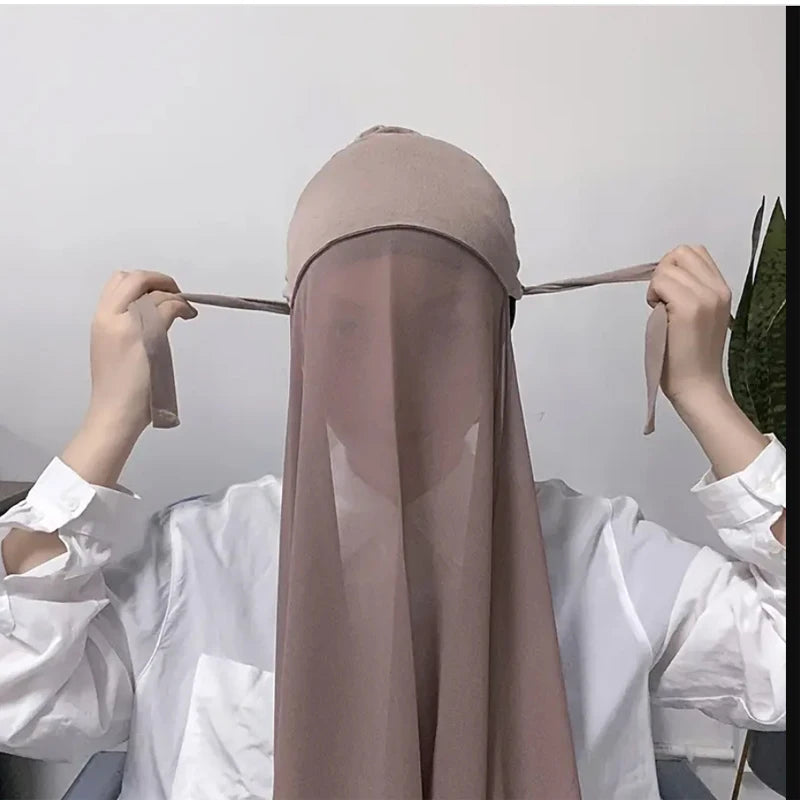Muslim Instant Hijab Women Bonnet with Chiffon Shawl Head Scarf Cap