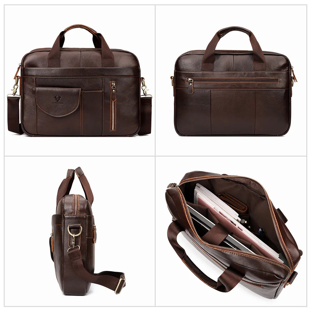 HUMERPAUL Men's Briefcase Bag Top Layer Leather Handcrafted Laptop Bag
