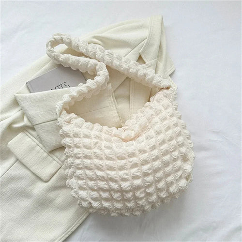 Crossbody Bag With Pleated Design Embroidered Plaid Shoulder Bag