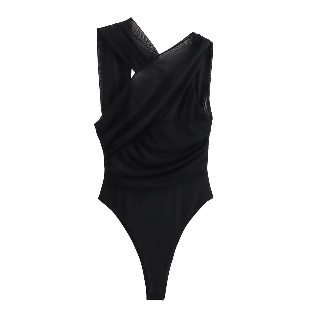 MUJER Leopard Print Bodysuit Women Tulle Black Sexy Body Suits Woman