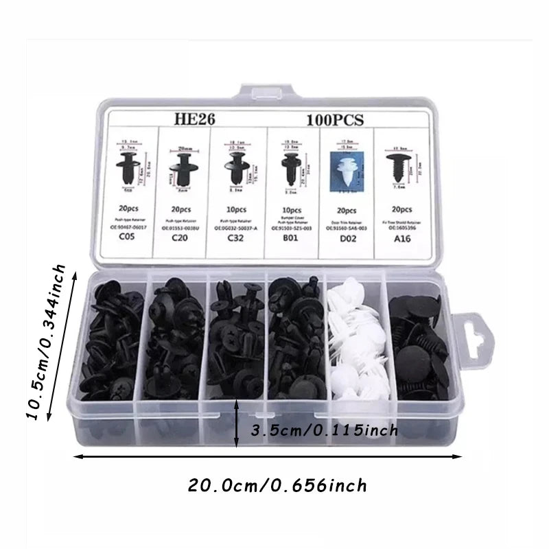 100pcs Auto Fastener Clip Kit Fender Rivet Clips Car Body Push