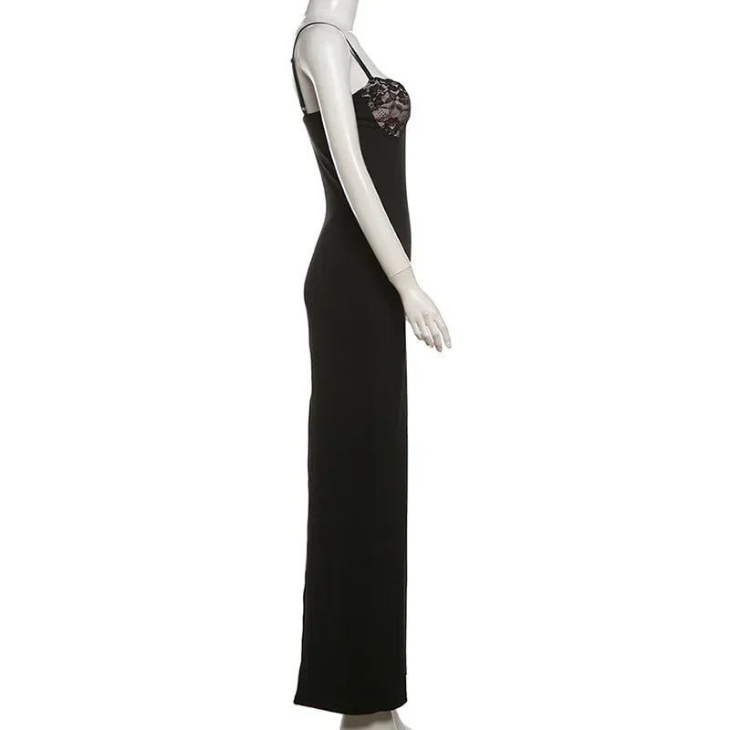 Lace Trim Sexy Backless Party Club Birthday Maxi Y2K Dress for Women