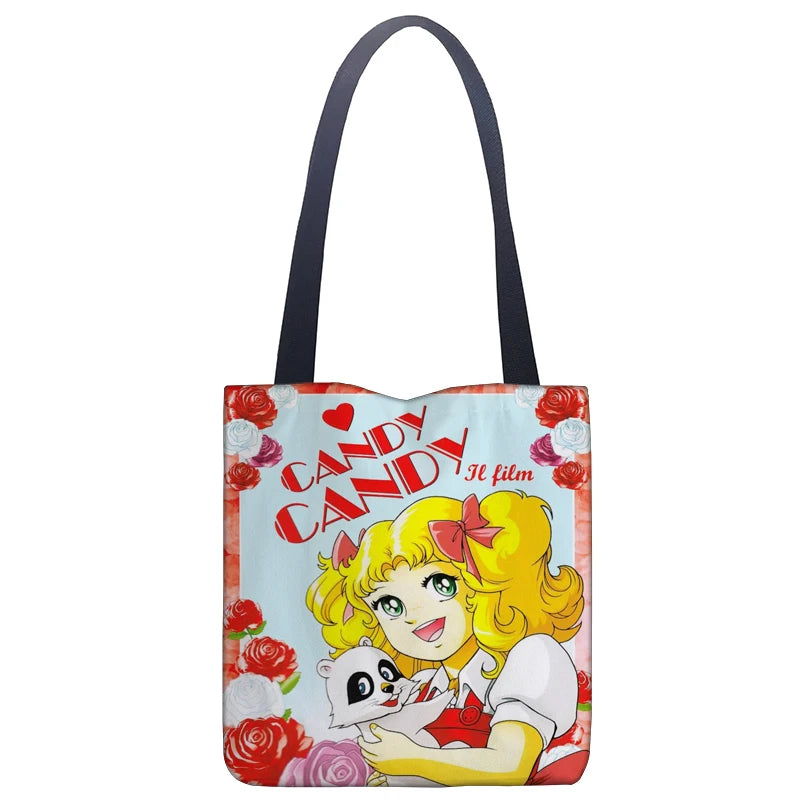 Cartoon Candy Candy Handbag Women Casual Linen Totes Underarm Top