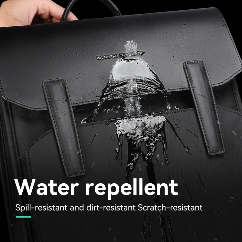 Mark Ryden Classic Business Work Black Leather Backpack 15.6 Inch