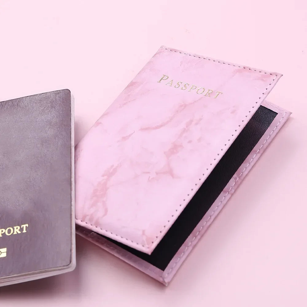 Women Fashion Pink Marble Pattern Travel Passport Cover Holder Bag