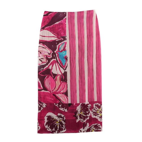 MUJER Print Satin Long Skirts for Women High Waist Midi Skirt Woman