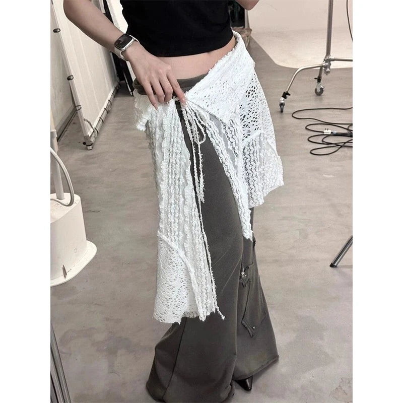 MEXZT Y2K Irregular Mini Skirts Women Harajuku Aesthetic White Lace