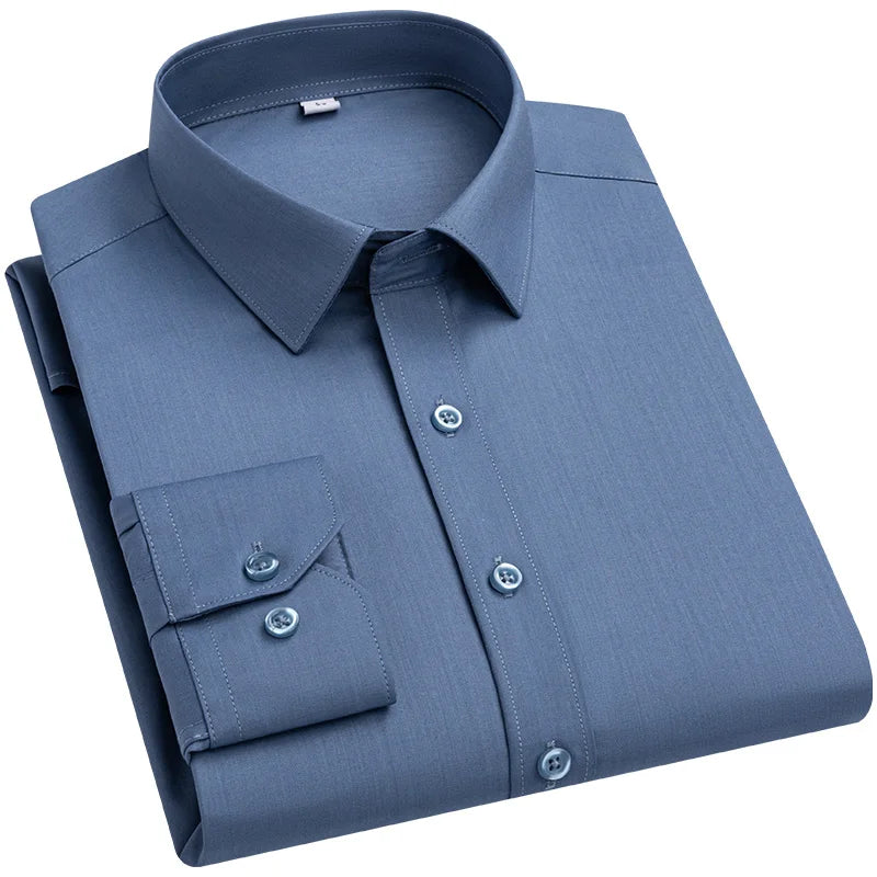 Quality Stretch Men Shirt Bamboo Fiber Long Sleeve Anti-wrinkle