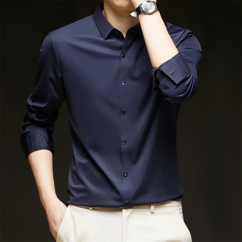 New Men's Business Casual Long Sleeved Solid Color Shirt Wrinkle