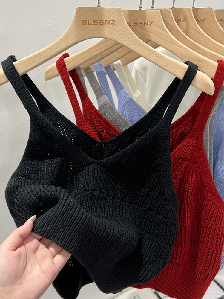Korea Knitted Vests Women Top V-neck Solid Tank Blusas Mujer De Moda