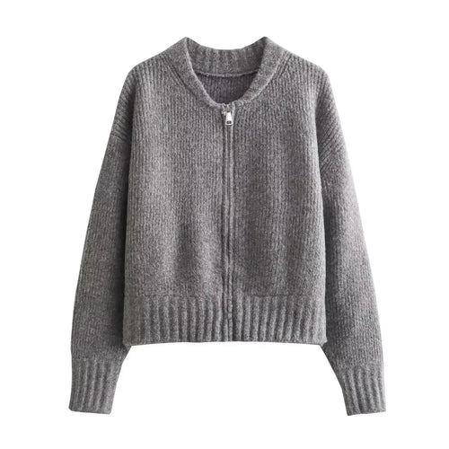 TRAFZA Women Vintage Solid Color Coat Long Sleeve Round Neck Sweater