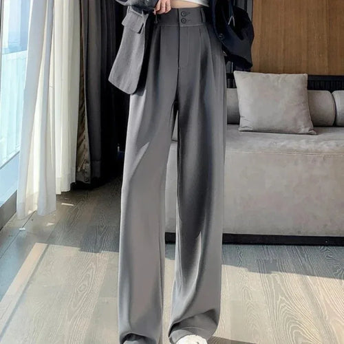 Elegant Wide Leg Pants Women Korean Style High Waist Black Baggy Pants