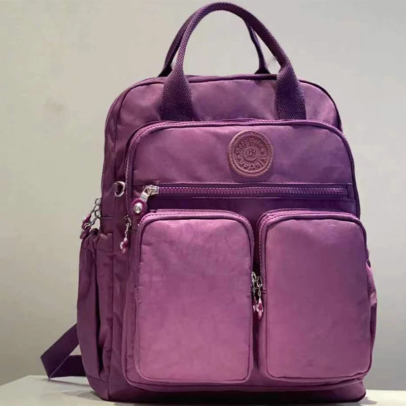 Fashion Woman Backpack Waterproof Nylon Soft Handle Solid Multi-pocket