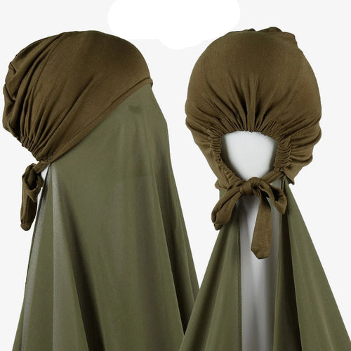 Muslim Instant Hijab Women Bonnet with Chiffon Shawl Head Scarf Cap