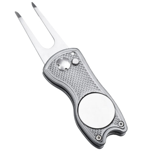 1PC Foldable Metal Golf Turf Repair Tool With Magnetic Ball Marker And