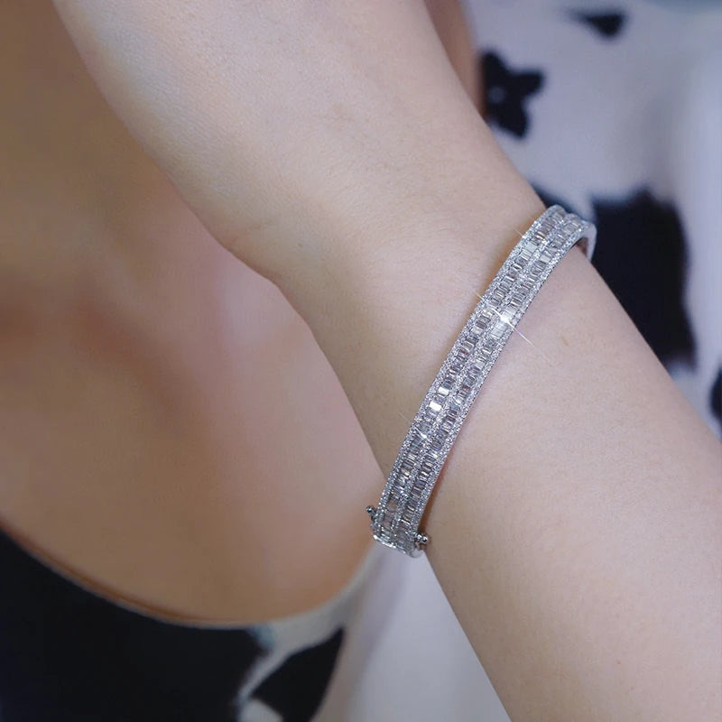 Aazuo 18K Solid White Gold Real Diamond 5.6ct  Ladder Full set Big