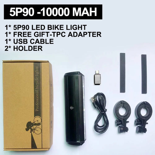 10000mAh Bicycle Light 5P90 LED Front Double Bracket Power Bank MTB