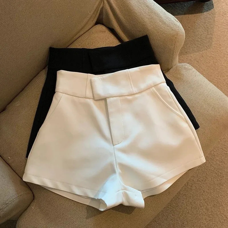 MEXZT Y2K Streetwear Black Shorts Women Elegant High Waist White A