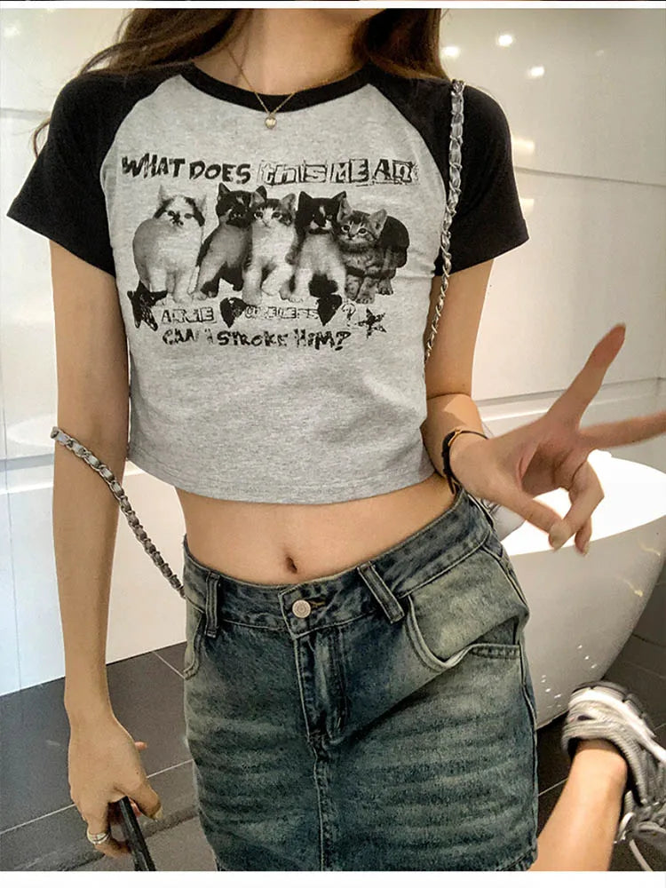 Women T-Shirt Y2k Print Slim Graphic Summer Korean Fashion Harajuku
