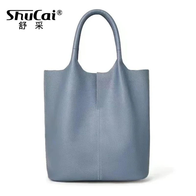 Genuine Leather Commuter Tote Bag Simple Ladies Soft Cowhide Tote
