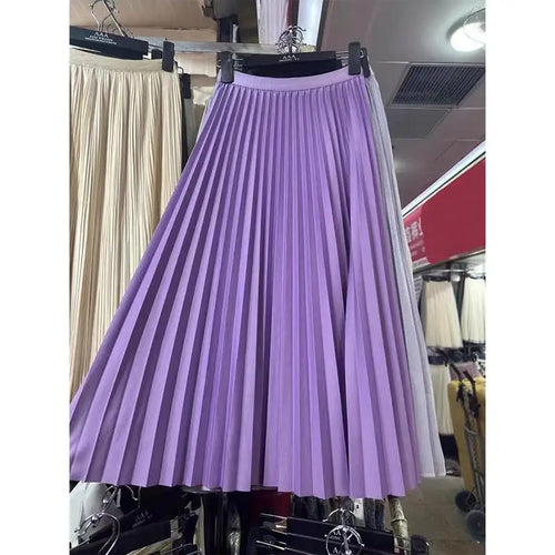 2024 Women Elegant Pleated Skirt High Waist Women Mid-long Skirt