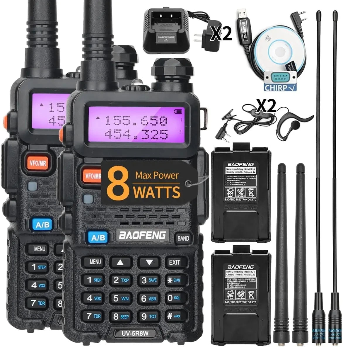 1/2PCS BaoFeng UV-5R 8W Tri-Power Walkie Talkie High Power Dual Band