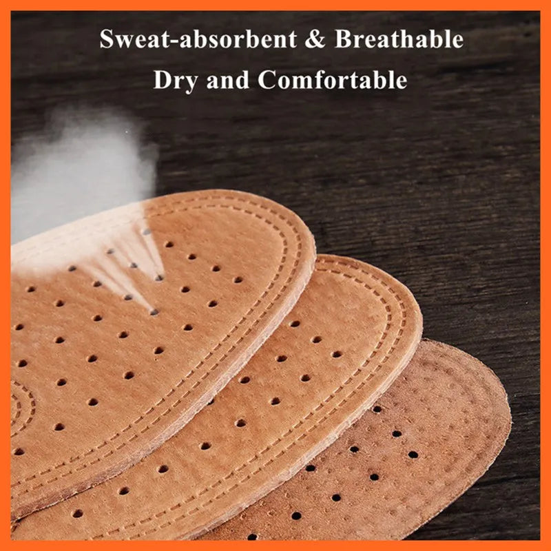 1 Pair Cowhide Insoles For Shoes Men Comfortable Deodorant Casual