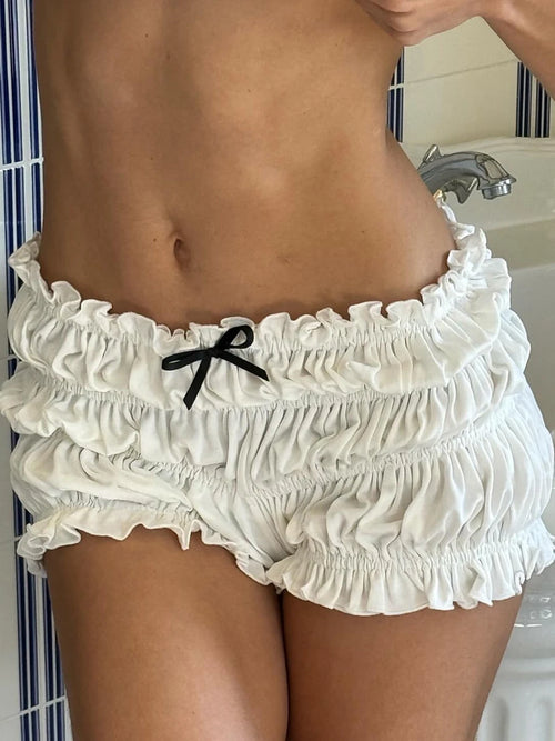 Women Ruffle Shorts Y2K Cute Bow Low Rise Micro Shorts Sexy Frilly