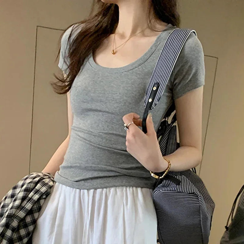 Femme 2025 Summer Casual Cotton T Shirt For Women Short Sleeve Tshirts
