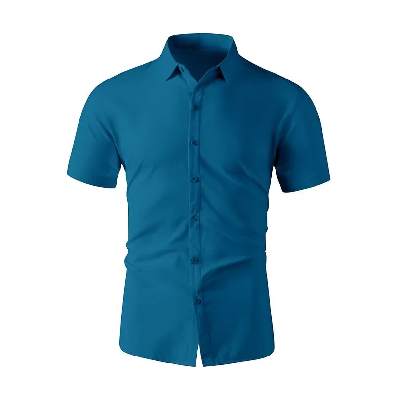 New Men's Business Casual Solid Color Short Sleeved Shirt for Summer