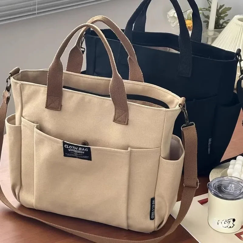 Canvas Ladies Bag Simple Student Large Capacity Horizontal Commuter