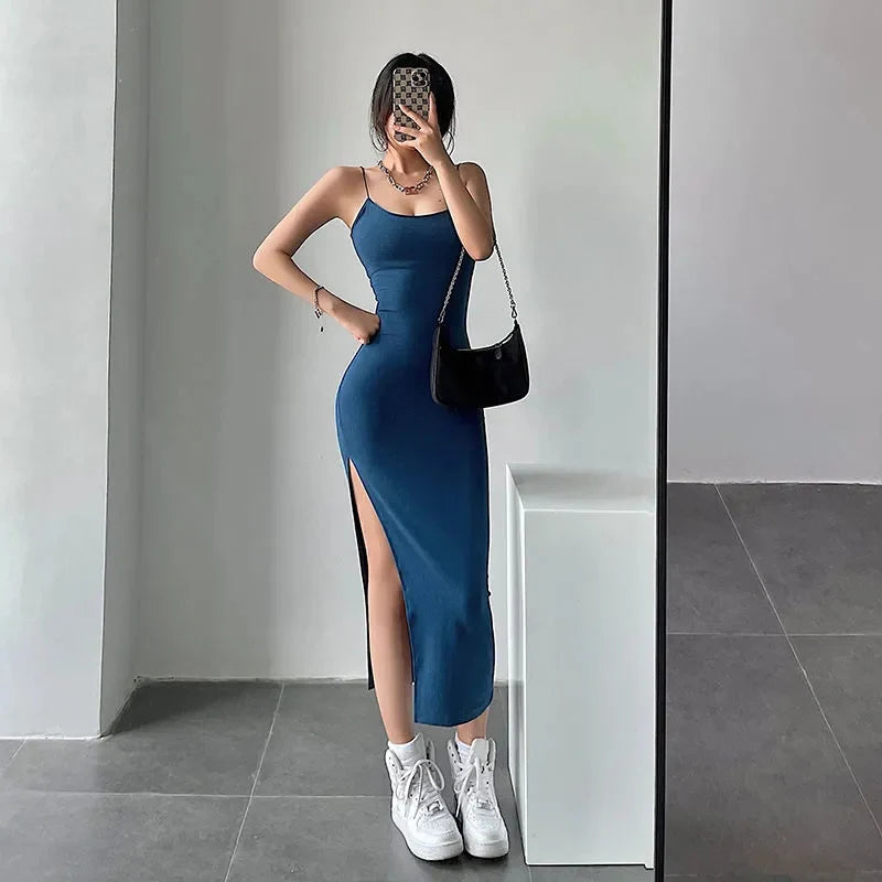 Rimocy 2024 New Sexy Sleeveless Slim Long Dress Women Party Club High
