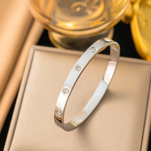 Fashion Round Cubic Zirconia Bracelets For Women Men Gold Silver Color