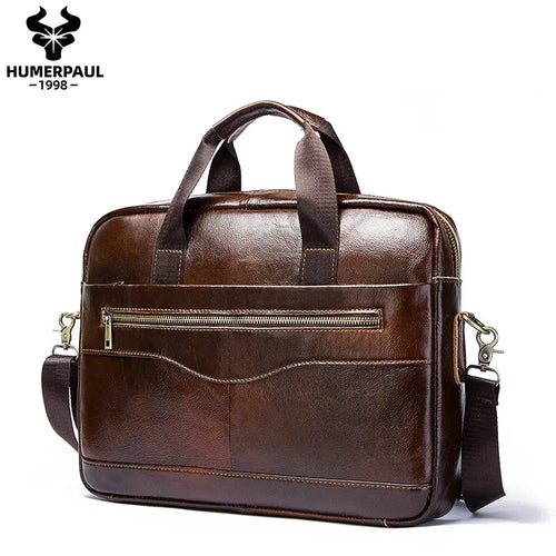Genuine Leahther Men Briefcase Portable Office Handbag for Laptop Bag